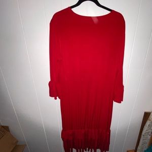 Red dress with ruffle on the bottom and the sleeve